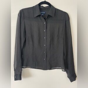 Ann Taylor 100% Silk Black Polka Dot Semi Sheer Button Down Blouse Women’s 4